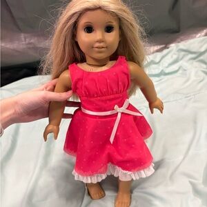 American Girl Bright Pink Party Dress with Ribbon Accent